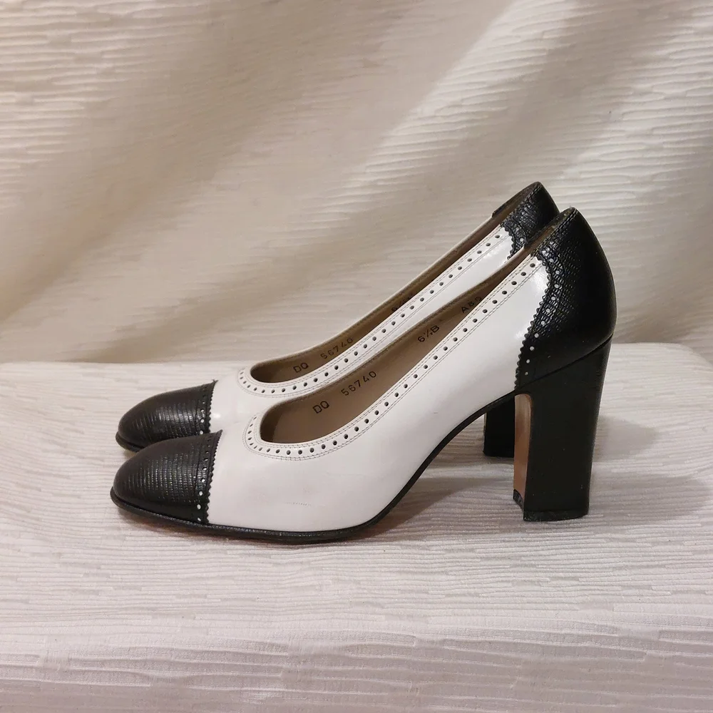 Leather Salvatore Ferragamo Black and White Heels Size 6.5 - Picture 3 of 15